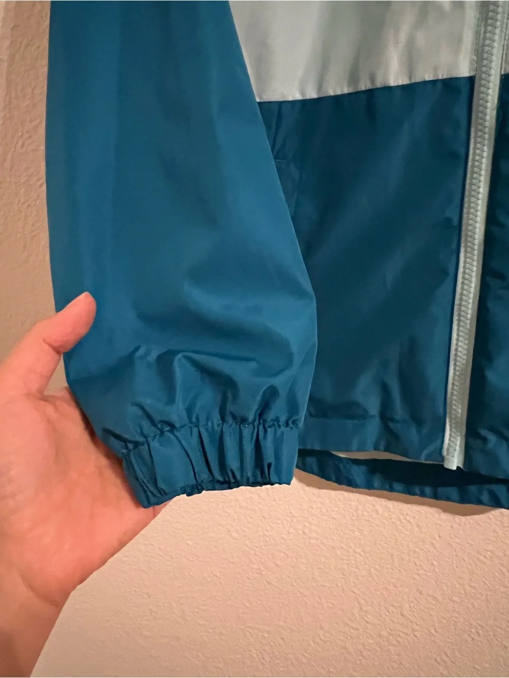 Eddie Bauer Kids Two-Tone Light Teal and Dark Teal Hooded Rain Jacket